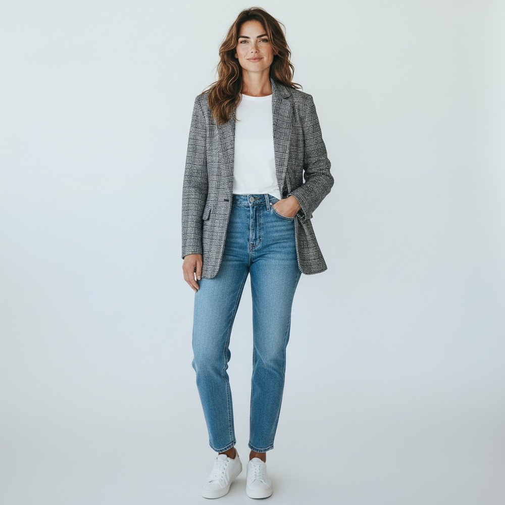 LOFT Plaid Button Front Blazer